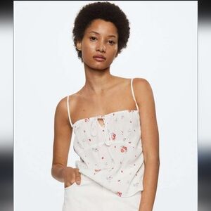 MNG | Mango Women's White Floral Print Spaghetti Strap Camisole Top